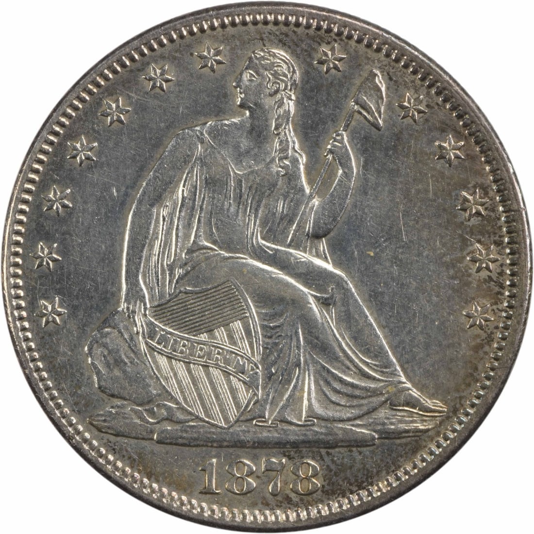 1878 Liberty Seated Half Dollar AU Silver Coin Philadelphia: 1878 Liberty Seated Half Dollar AU Silver Coin Philadelphia This 1878 Liberty Seated Half Silver Dollar showcases the exquisite design by Thomas Sully and Christian Gobrecht. Struck in Philadelphia, t