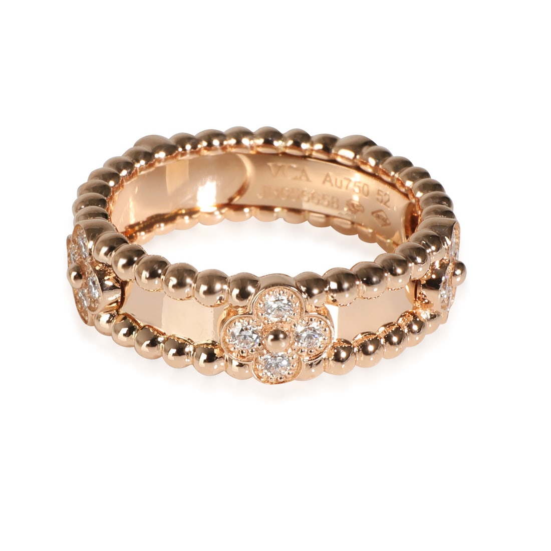 Van Cleef & Arpels Perlee 18k Rose Gold Ring 0.31ct VVS1 Diamond: Van Cleef & Arpels Perlee 18k Rose Gold Ring 0.31ct VVS1 Diamond This exquisite Van Cleef & Arpels Perlee Ring is crafted from luxurious 18k rose gold and features a stunning round brilliant diamond,