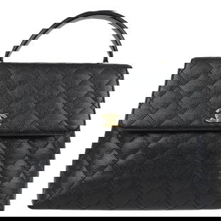 Chanel Black Lambskin Top Handle Handbag with Turn Lock: Chanel Black Lambskin Top Handle Handbag with Turn Lock This exquisite Chanel Black Calfskin Top Handle Handbag is a blend of elegance and functionality, featuring a sleek design perfect for any
