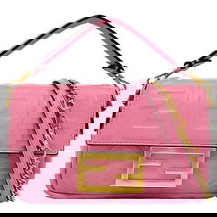 Fendi Baguette 8BS017 Pink Leather Shoulder Bag with Chain: Fendi Baguette 8BS017 Pink Leather Shoulder Bag with Chain This stylish Fendi Baguette shoulder bag is a must-have accessory for any fashion-forward woman. Crafted from high-quality leather in a