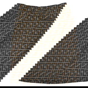 Fendi Zucca Vintage A-Line Skirt Brown Black Size 42: Fendi Zucca Vintage A-Line Skirt Brown Black Size 42 Elevate your casual wardrobe with this vintage Fendi Zucca skirt. Designed in a chic brown and black pattern, this A-line knee-length skirt