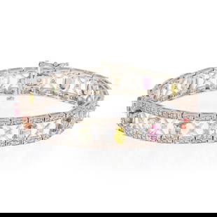 Multicolor Sapphire Diamond Bracelet 14k White Gold 2.00ct: Multicolor Sapphire Diamond Bracelet 14k White Gold 2.00ct This exquisite multicolor sapphire diamond bracelet is crafted from 14k white gold, showcasing a chic and beautiful open design. The