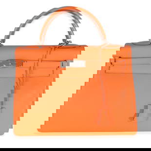 Hermes Kelly 32 Orange Clemence Leather Handbag with Silver Hardware: Hermes Kelly 32 Orange Clemence Leather Handbag with Silver Hardware This exquisite Hermes Kelly 32 handbag is crafted from premium orange Clemence leather, showcasing a sophisticated and elegant