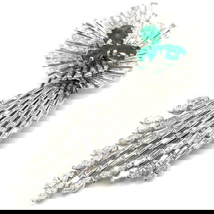 Vintage Art Deco Platinum Brooch with 213 Diamonds and Emeralds 3.25 inches: Vintage Art Deco Platinum Brooch with 213 Diamonds and Emeralds 3.25 inches This exquisite Art Deco brooch is a stunning blend of elegance and craftsmanship, crafted from platinum and featuring a