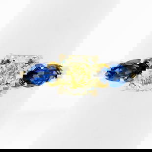 18k Gold Platinum 2.61ct GIA Fancy Yellow Diamond Sapphire Engagement Ring: 18k Gold Platinum 2.61ct GIA Fancy Yellow Diamond Sapphire Engagement Ring This exquisite engagement ring features a stunning three-stone design, showcasing a brilliant 2.61 ct fancy yellow radiant
