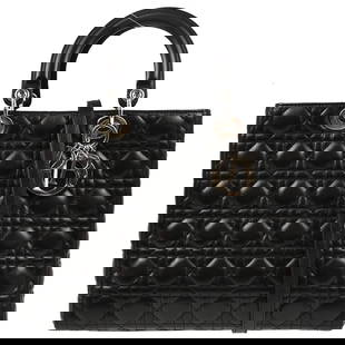 Christian Dior Black Lambskin Lady Dior Cannage 2way Satchel Handbag: Christian Dior Black Lambskin Lady Dior Cannage 2way Satchel Handbag Elevate your style with the Christian Dior Black Lambskin Lady Dior Cannage Handbag. This exquisite handbag features a luxurious