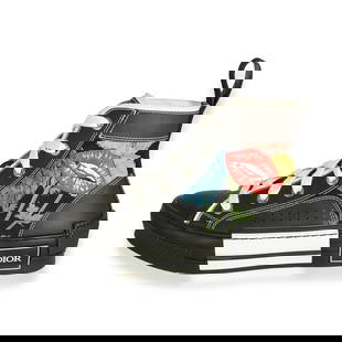 Christian Dior Raymond Pettibon B23 High Sneakers Black White 36: Christian Dior Raymond Pettibon B23 High Sneakers Black White 36 Introducing the Raymond Pettibon x Dior B23 High 'Lip Flower' sneakers, a stylish addition to your footwear collection. These