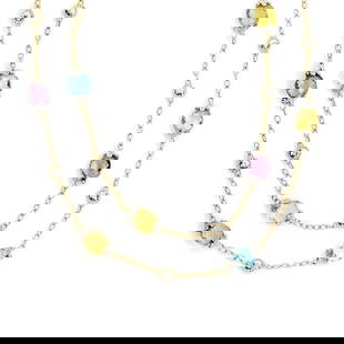 14k Two Tone Gold Floral Necklace with Diamonds and Multicolor Gems 37": 14k Two Tone Gold Floral Necklace with Diamonds and Multicolor Gems 37" This exquisite 14k two-tone gold necklace is a stunning combination of yellow and white gold with a fine textured finish. It