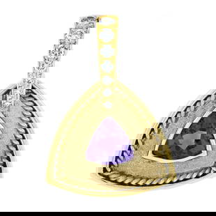 18K Yellow Gold Twisted Wire Amethyst Diamond Pendant 1.62ctw: 18K Yellow Gold Twisted Wire Amethyst Diamond Pendant 1.62ctw This exquisite enhancer pendant features a stunning 18K yellow gold bezel set with a natural purple amethyst and seven sparkling