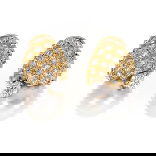 Vintage 18k Gold Huggie Earrings with South Sea Pearls and Diamonds: Vintage 18k Gold Huggie Earrings with South Sea Pearls and Diamonds Elevate your jewelry collection with this exquisite pair of vintage earrings, expertly crafted from 18k yellow gold in a stunning