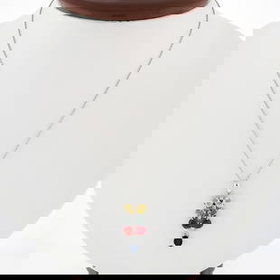 14K White Gold 3.54ct Multi-Color Sapphire Diamond Pendant Necklace: 14K White Gold 3.54ct Multi-Color Sapphire Diamond Pendant Necklace This stunning dangle pendant necklace features a beautiful arrangement of multi-color sapphires and sparkling diamonds, crafted in