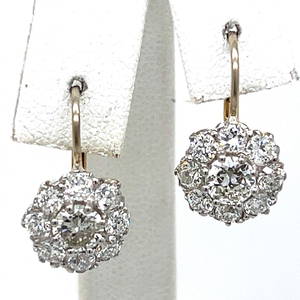 Stunning 18K Platinum 2.50 Ct Diamond Cluster Earrings 1 inch