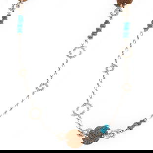 John Hardy Sterling Silver Long Chain Necklace with Turquoise Beads: John Hardy Sterling Silver Long Chain Necklace with Turquoise Beads Elevate your style with this stunning long necklace by John Hardy, expertly crafted from sterling silver. This chic piece features