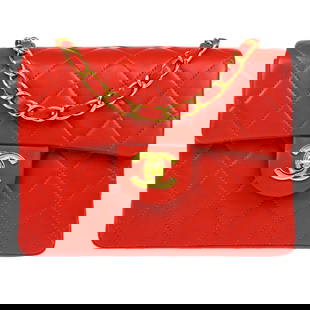 Chanel Red Lambskin Mini Classic Flap Shoulder Bag 7x5: Chanel Red Lambskin Mini Classic Flap Shoulder Bag 7x5 Introducing the Chanel Red Lambskin Mini Classic Square Flap Shoulder Bag, a quintessential accessory for any stylish wardrobe. This elegant