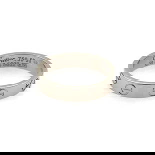 Cartier Mini Love 18k White Gold Band Ring 3.5mm Size 50: Cartier Mini Love 18k White Gold Band Ring 3.5mm Size 50 This exquisite band ring is a genuine piece from Cartier's MINI LOVE collection, meticulously crafted from 18k white gold. Featuring a high