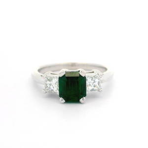 GIA Certified Platinum 1.04ct Tsavorite & Diamond 3 Stone Ring