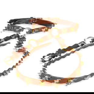 Gucci Allesandro Michele Feline Head Gold Tone Bracelet Brown Leather: Gucci Allesandro Michele Feline Head Gold Tone Bracelet Brown Leather This stunning Gucci bracelet features a gold tone tang buckle adorned with a unique feline head design, crafted from rich brown