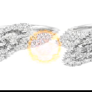 GIA 1.44ctt Very Light Pink Diamond with Halo Ring 18k Two Tone: GIA 1.44ctt Very Light Pink Diamond with Halo Ring 18k Two Tone This exquisite ring features a GIA-certified 1.44 carat very light pink diamond at its center, surrounded by a stunning halo of