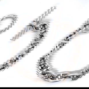 HERMES Sterling Silver Signed Bracelet 7 Inches: HERMES Sterling Silver Signed Bracelet 7 Inches This exquisite HERMES bracelet is crafted from high-quality silver, showcasing a timeless design. Weighing 66.4 grams and measuring 7 inches in