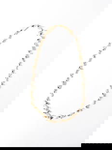 Vintage Mother of Pearl Necklace with Gold Tone Accents 36 in: Vintage Mother of Pearl Necklace with Gold Tone Accents 36 in This vintage mother of pearl strand necklace features beautifully shimmering natural beads that create a long and elegant design,