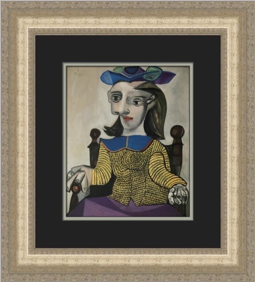 Pablo Picasso The Yellow Sweater Custom Framed Print 18 x 17: Pablo Picasso The Yellow Sweater Custom Framed Print 18 x 17 This exquisite custom framed print titled "The Yellow Sweater" showcases the artistic brilliance of Pablo Picasso. Created in 1992, this me