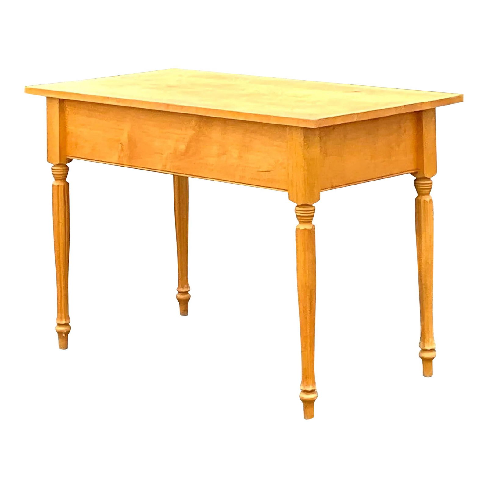 Vintage Boho Maple Console Table 45.25 x 23.5 x 30: Vintage Boho Maple Console Table 45.25 x 23.5 x 30 This stunning late 20th century vintage Boho console table showcases a chic farm table aesthetic in a beautiful pale maple finish. Ideal for use as a