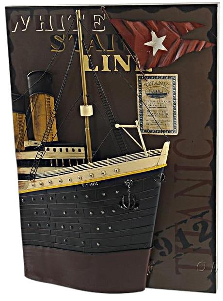 Framed Handmade Titanic Front Bow 3D Painting Sculpture: Framed Handmade Titanic Front Bow 3D Painting Sculpture This exquisite decorative wall plaque showcases a detailed relief of the RMS Titanic, emphasizing the iconic front bow with elements such as the