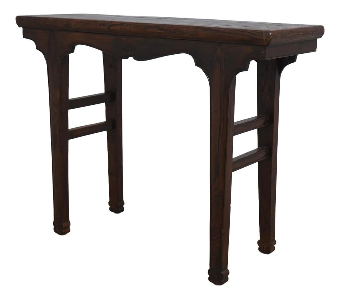 Vintage Chinese Oak Console Table Heavily Distressed Finish 100 Years Old: Vintage Chinese Oak Console Table Heavily Distressed Finish 100 Years Old This exquisite Antique Chinese Oak Console Hall Table showcases a beautifully distressed finish, reflecting approximately 100