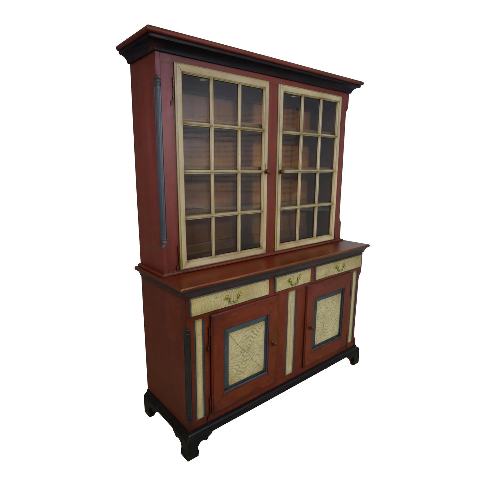Hickory Chair Co Pennsylvania Dutch Red Paint Decorated Cupboard 66.5w x 20.5d x 83.5h: Hickory Chair Co Pennsylvania Dutch Red Paint Decorated Cupboard 66.5w x 20.5d x 83.5h This exquisite Pennsylvania Dutch cupboard by Hickory Chair Co. features a stunning paint-decorated finish that a
