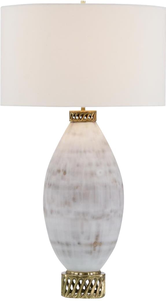 John-Richard 33 Inch Ivory Table Lamp with Cream Marbled Shade: John-Richard 33 Inch Ivory Table Lamp with Cream Marbled Shade Illuminate your space with this Vintage Style Charm: White Marbled Table Lamp. Crafted in an antique or vintage style, this table lamp fe