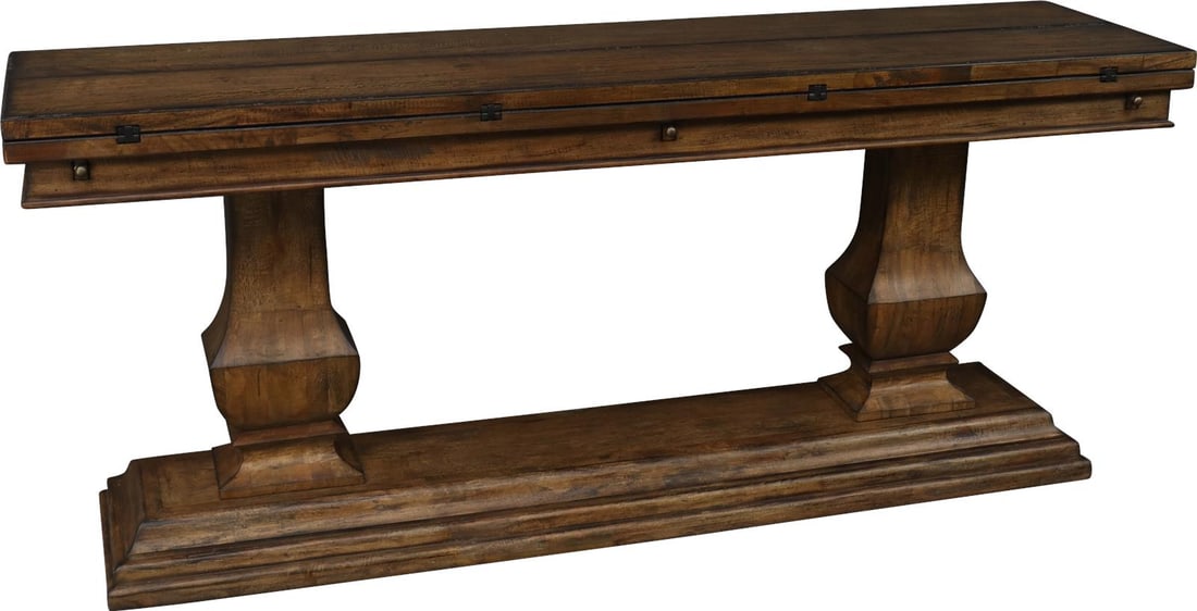 Rustic Pecan Tuscan Style Console Table 72in Solid Wood: Rustic Pecan Tuscan Style Console Table 72in Solid Wood Introducing the Elegant Tuscan Style Console Table, a perfect addition to your home decor. This exquisite piece showcases a rustic pecan finish
