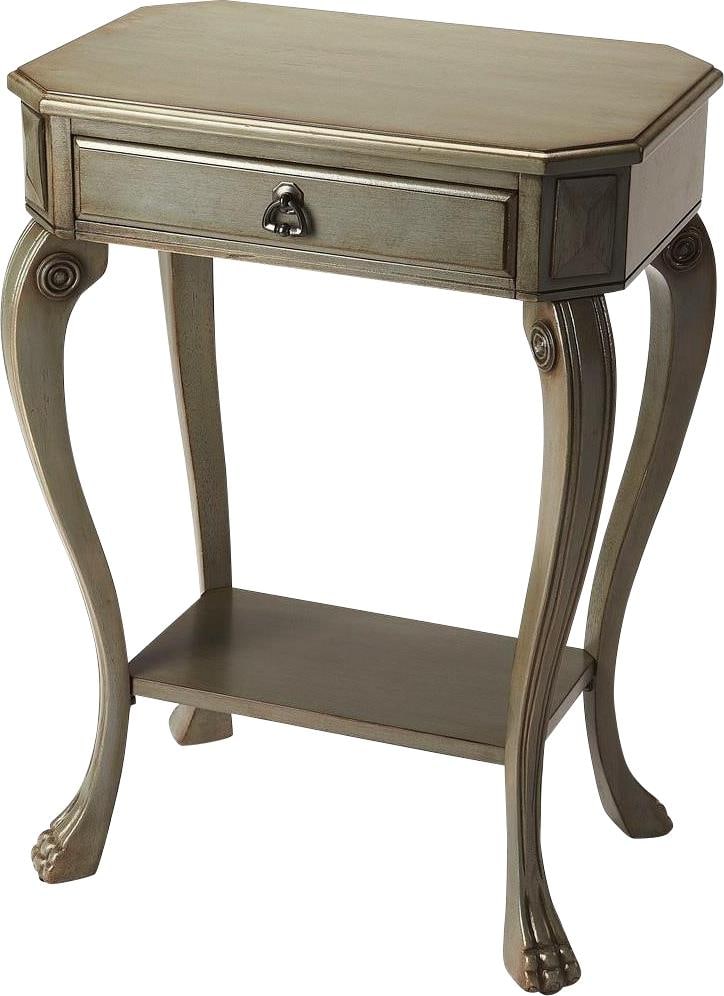 Channing Console Table in Silver Satin: Channing Console Table in Silver Satin Introducing the Channing Console Table, a stunning addition to your home decor that embodies luxurious vintage style. This rectangular table features a beautiful