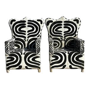 Pair of Vintage Boho Beaded Lounge Chairs in Ebony