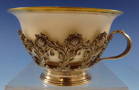 Tiffany & Co Chrysanthemum Sterling Silver Tea Cup with Lenox Liner 4" Diameter: Tiffany & Co Chrysanthemum Sterling Silver Tea Cup with Lenox Liner 4" Diameter Experience the elegance of the Chrysanthemum pattern by Tiffany & Co. This exquisite sterling silver tea cup features