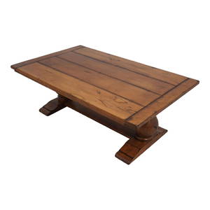 Rustic Wood Coffee Table with Bowtie Inlaid Top 58 x 36 x 20.5