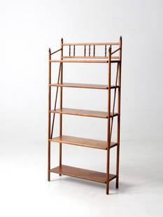 Victorian Antique Wood Etagere Shelf with 5 Open Shelves: Victorian Antique Wood Etagere Shelf with 5 Open Shelves This exquisite antique etagere from the Victorian era showcases elegant turned detailing and features five spacious open shelves, perfect for