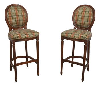 Elegant Pair of French Louis XVI Medallion Back Bar Stools