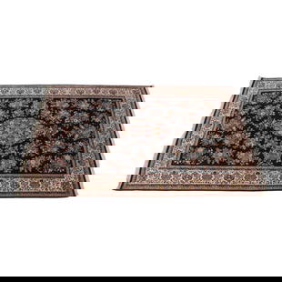 Vintage Black Floral Hand Woven 100% Wool Rug 71x112: Vintage Black Floral Hand Woven 100% Wool Rug 71x112 This exquisite black floral print rug is crafted from 100% wool and features a hand-woven design that showcases a stunning floral pattern against