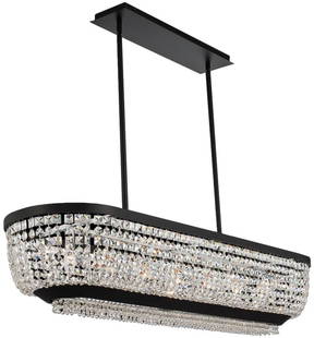 Terzo 48-In. Crystal Island Light in Matte Black with Polished Chrome: Terzo 48-In. Crystal Island Light in Matte Black with Polished Chrome Illuminate your space with the Terzo 48" Crystal Chandelier, a stunning piece that combines antique elegance with modern