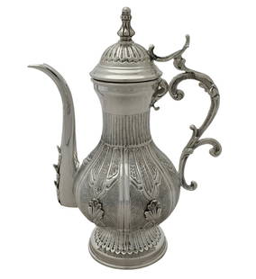 Handmade 925 Sterling Silver Leaf Design Oil Pitcher 9.5": Handmade 925 Sterling Silver Leaf Design Oil Pitcher 9.5" This exquisite oil pitcher is crafted from fine 925 sterling silver, showcasing a stunning handmade leaf applique design. The pitcher
