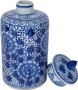Chinoiserie Style Lidded Ceramic Tea Jar with Peonies 9H x 4W x 4D: Chinoiserie Style Lidded Ceramic Tea Jar with Peonies 9H x 4W x 4D This elegant lidded tea jar showcases a beautiful peony design, perfect for enhancing any decor. Hand-crafted in a vintage style,