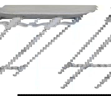 1940s French Console Hall Table White Painted Finish 42 x 18 x 36: 1940s French Console Hall Table White Painted Finish 42 x 18 x 36 This elegant 1940s French style console hall table is beautifully decorated with a white paint finish. It showcases quality