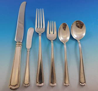 Blackinton Scroll & Bead Sterling Silver Flatware Set for 12, 46 pcs with Storage Chest: Blackinton Scroll & Bead Sterling Silver Flatware Set for 12, 46 pcs with Storage Chest This exquisite Scroll and Bead Sterling Silver Flatware Set by Blackinton offers a timeless elegance for your