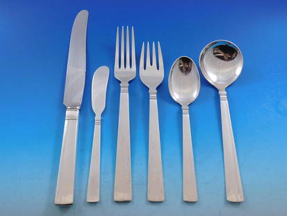 Marthinsen Prince Harald Sterling Silver Flatware Set 74 pcs Art Deco: Marthinsen Prince Harald Sterling Silver Flatware Set 74 pcs Art Deco Introducing a stunning 74-piece Sterling Silver flatware set from Marthinsen, featuring the elegant Prince Harald pattern.