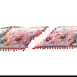 Elegant Set of 2 Aubusson Tapestry Pillows with Floral Design and Tassels: Elegant Set of 2 Aubusson Tapestry Pillows with Floral Design and Tassels Elevate your home decor with this exquisite pair of pillows crafted from 19th-century Aubusson tapestry. Each pillow is