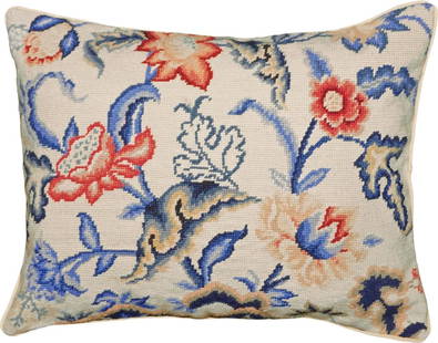 Beige Floral Williamsburg Needlepoint Pillow 18x18 with Zippered Back: Beige Floral Williamsburg Needlepoint Pillow 18x18 with Zippered Back Discover the elegance of this Williamsburg Needlepoint Pillow, expertly crafted to enhance your home decor. This decorative