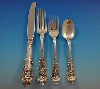 Wallace Sir Christopher Sterling Silver Flatware Set for 12 - 48 Pieces: Wallace Sir Christopher Sterling Silver Flatware Set for 12 - 48 Pieces Elevate your dining experience with the Sir Christopher Sterling Silver Flatware Set, crafted by Wallace. This exquisite set