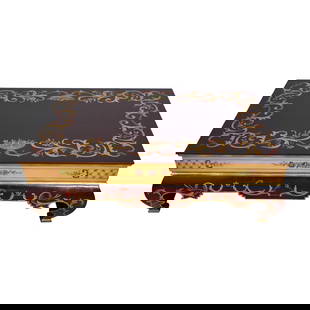 Elegant Neoclassical Coffee Table 53x32x18 Hand-Painted Gold Leaf Trim: Elegant Neoclassical Coffee Table 53x32x18 Hand-Painted Gold Leaf Trim This stunning coffee table showcases a beautifully hand-painted decorated finish, embodying a neoclassical style that adds