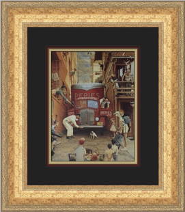 Norman Rockwell Roadblock Custom Framed Print 18 x 16 Americana Modernism: Norman Rockwell Roadblock Custom Framed Print 18 x 16 Americana Modernism This stunning custom framed print by Norman Rockwell, titled "Roadblock," captures the essence of Americana Modernism.