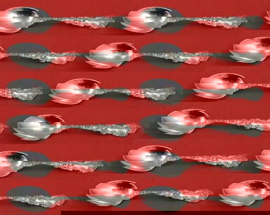 Gorham Imperial Chrysanthemum Sterling Silver Teaspoon Set 12pc 5 3/4in: Gorham Imperial Chrysanthemum Sterling Silver Teaspoon Set 12pc 5 3/4in This exquisite 12-piece set of teaspoons features the elegant Imperial Chrysanthemum pattern by Gorham, crafted from